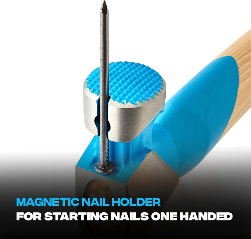 Ox Tools Pro 22oz Straight Hickory Handle Hammer with TPR Rubber Hands Grip - Hickory Framer with Magnetic Nail Starter Milled Face Nail Puller Carpenter Hammer -P089322 - Image 3